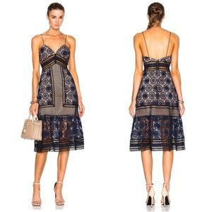 Self-Portrait Navy and Black Floral Lace Midi Dress